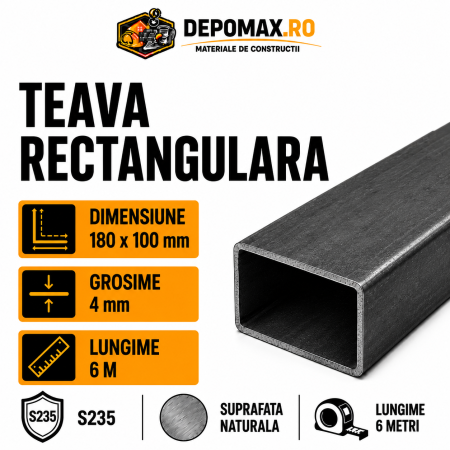 Teava rectangulara 180 x 100 x 4 mm, 6 metri
